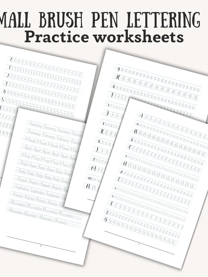 Brush Lettering Practice for Beginners, Small Brush Pen, Intro Practice Sheets, Digital Download Worksheets