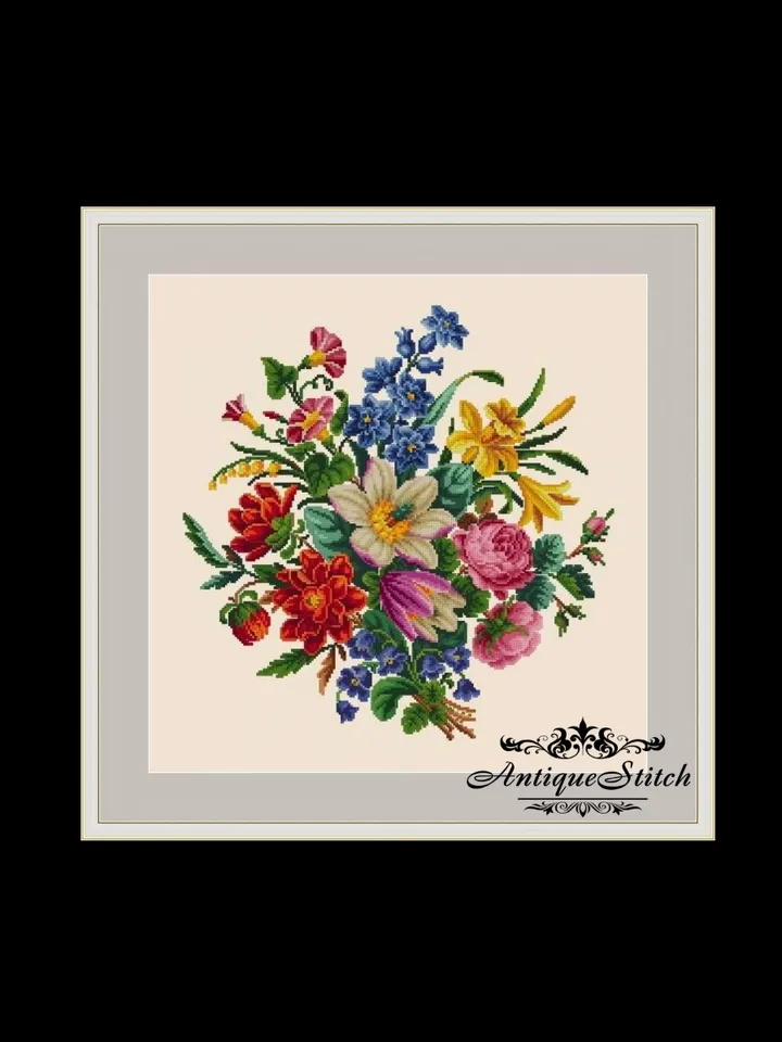 Berlin Woolwork Bouquet 29 Vintage Cross Stitch Pattern PDF