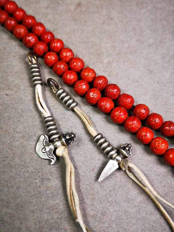 Gandhanra Handmade Tibetan Buddhist Mala Counters,Prayer Bead Counters,with Kartika and Kila Pendant,Made of White Copper