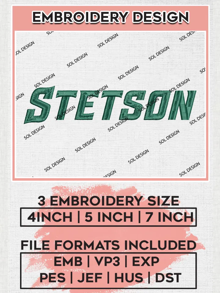 NCAA Stetson Team Writing Logo Embroidery Design Files, NCAA Stetson Hatters Machine Embroidery, NCAA Teams, 3 sizes, NCAA Machine embroidery designs, Digital Download