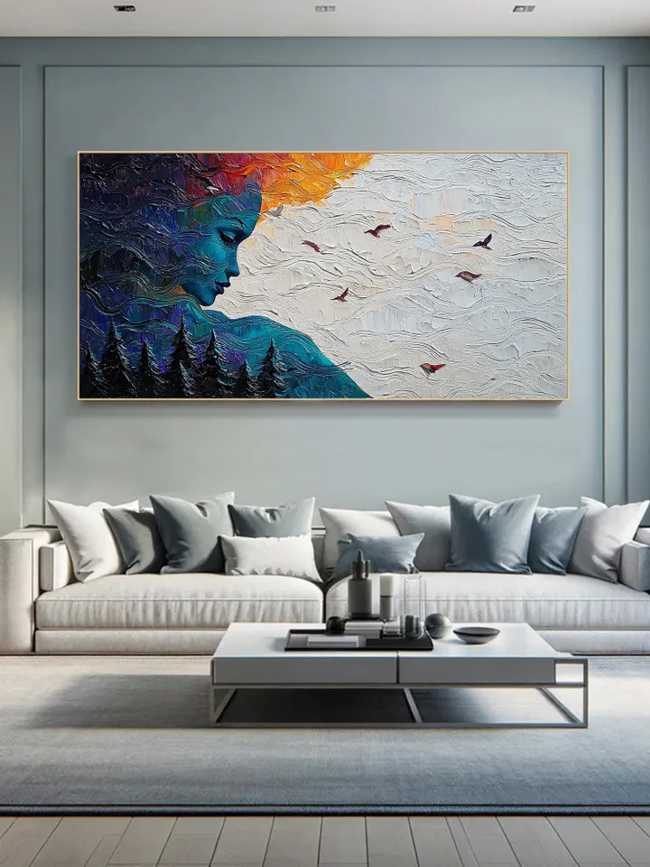 Impasto Woman Portrait, Nature Art, Textured Painting, 3D Canvas Art, Modern Wall Decor, Figurative Art, Forest Scene Art, Living room Decor