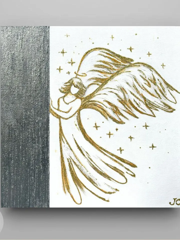 Angel painting Original art Gold and Silver Artwork Gold Angel Wall Art Home Decor
