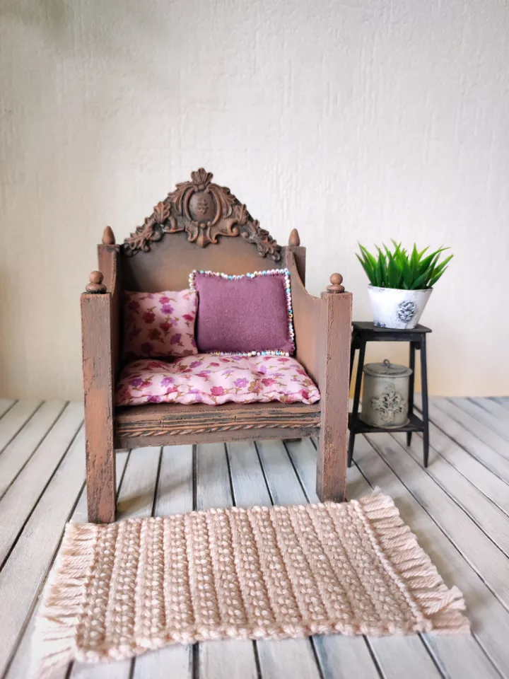 Dollhouse Furniture Set with Shabby Armchair for Dolls scale 1/6