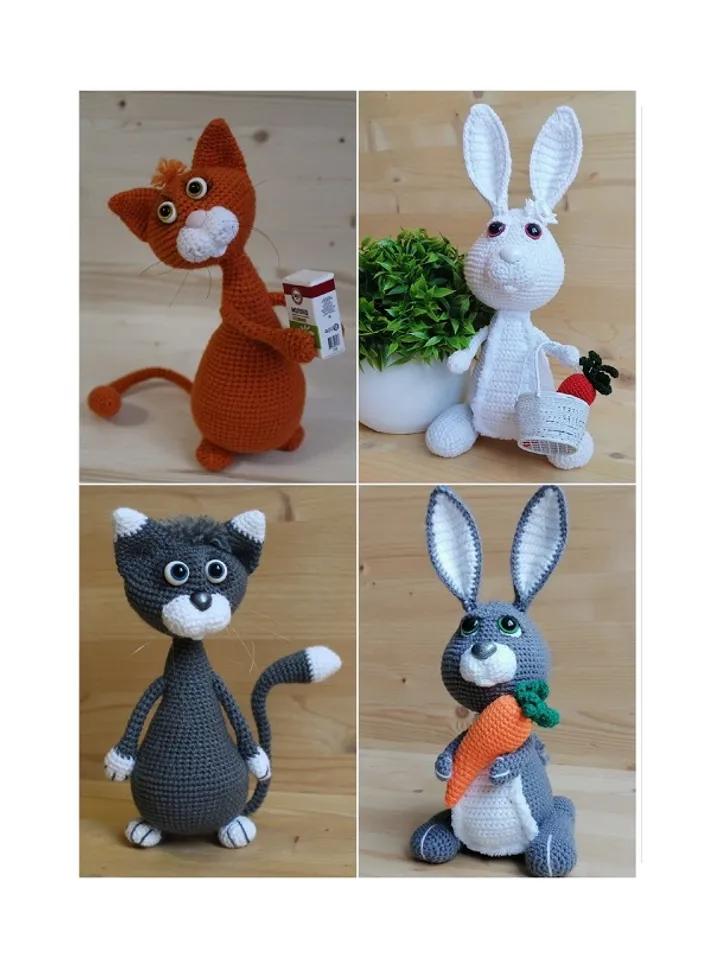 Crochet pattern 2 in 1: Cat and Bunny - digital patterns PDF format