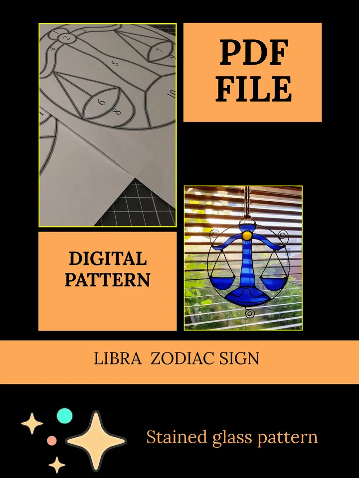 Libra zodiac sign/ Digital Download / Stained Glass Pattern / PDF file / DIY