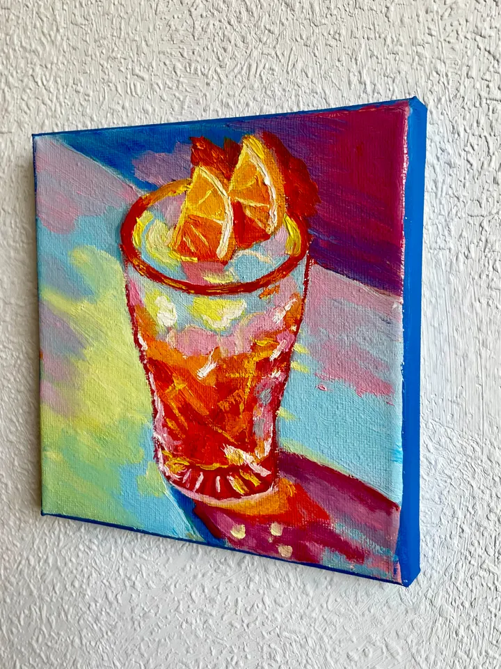 Negroni Still Life Painting on Canvas Original Cocktail Drink Wall Art Bar Cart Decor 6"x6"