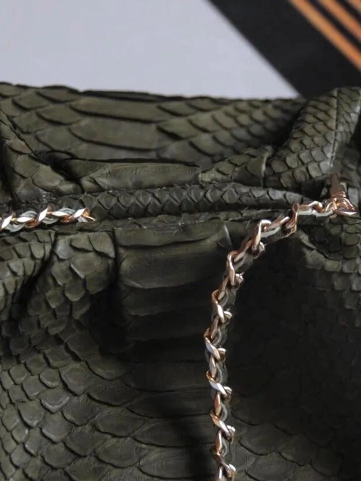Genuine python skin khaki pouch bag | exotic leather bags | small size soft clutch | green designer bag | gift for her | classy purse