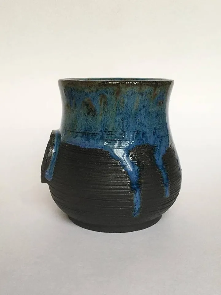 Vegvisir black and blue stoneware mug
