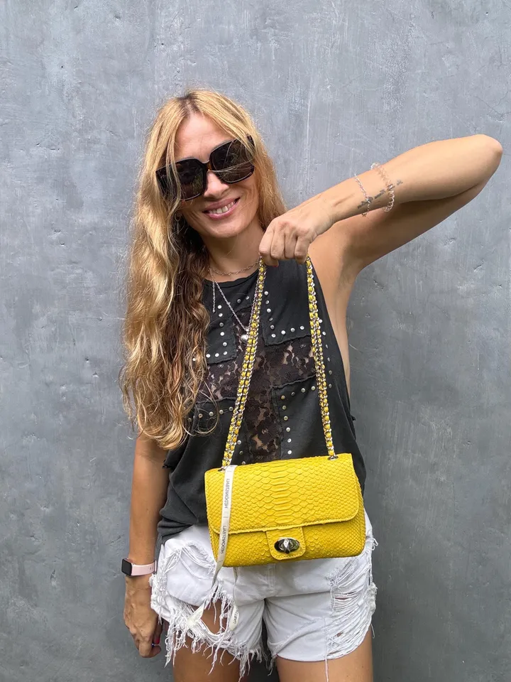 Yellow Genuine Python Skin Crossbody Chain Bag | Bright Summer Bag | Elegant Women Bag | Chain Strap Crossbody Deep classy Purse | gift idea