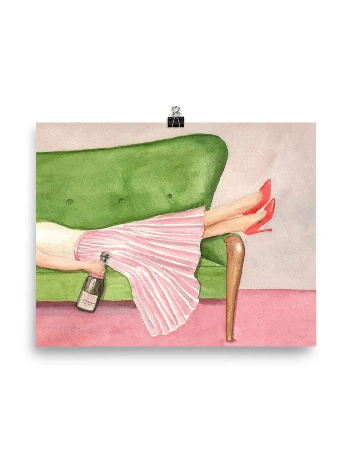 Women Drinking Champagne, Watercolor Painting, Home Bar Decor, Fashion Wall Art, Alcohol Poster, Champagne Lover Gift, Wine Poster Art