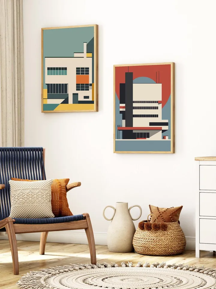 Bauhaus Set of 6 Poster, Bauhaus Building Architectural Print, Gallery Wall Set, Mid Century Modern, High Quality Digital Download print set
