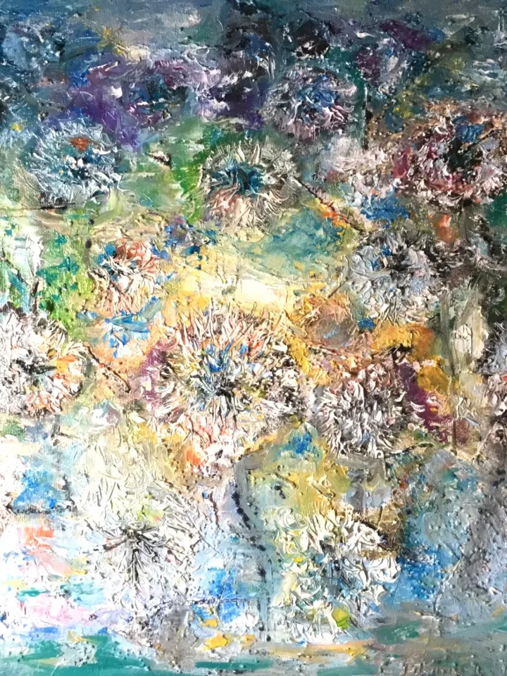 Dandelions abstract oil painting,original oil painting on stretched canvas,textured background.