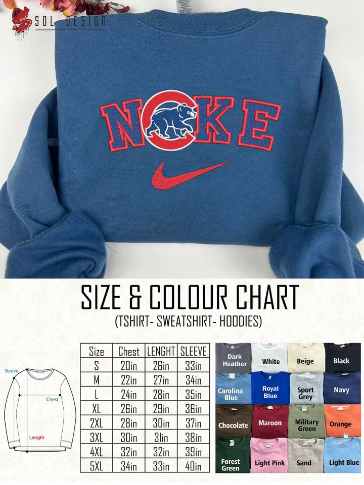 Ni.kee Chicago Cubs Team Embroidered Sweatshirt, MLB Chicago Cubs Team Embroidered T Shirt, MLB Team Embroidered Sweater, MLB Cubs Shirt, Baseball Team Embroidered Hoodie