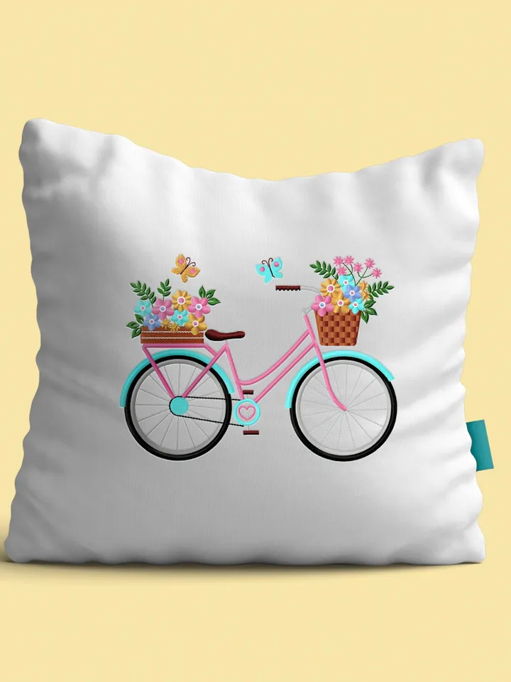 Bicycle embroidery design Machine embroidery pattern 3 size Bicycle with flowers embroidery files, Flower basket bike embroidery #R43