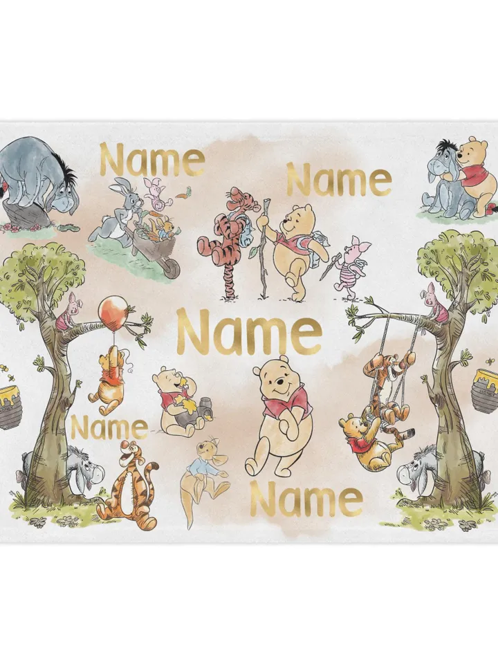 Personalized Winnie the Pooh Microfiber Blanket | Cozy Kids Gift, Nursery Decor, Baby Shower Present, Custom Name Blanket, Soft & Stylish