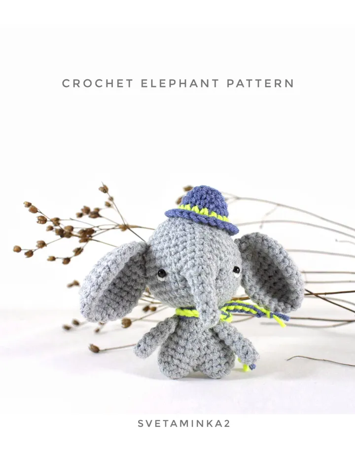 Crochet Elephant Pattern Amigurumi Toy. Digital Download. PDF.