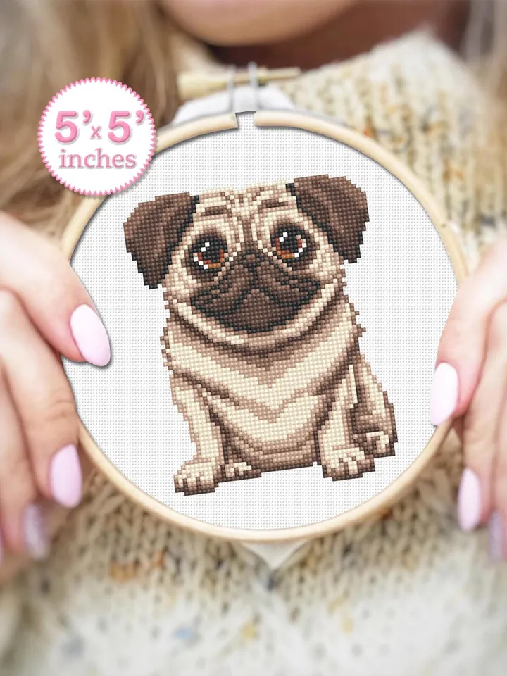 Pug dog cross stitch pattern PDF download Small pet cross stitch chart, Cute dog pattern digital PDF, Pug cross stitch, Dog lover gift #K68