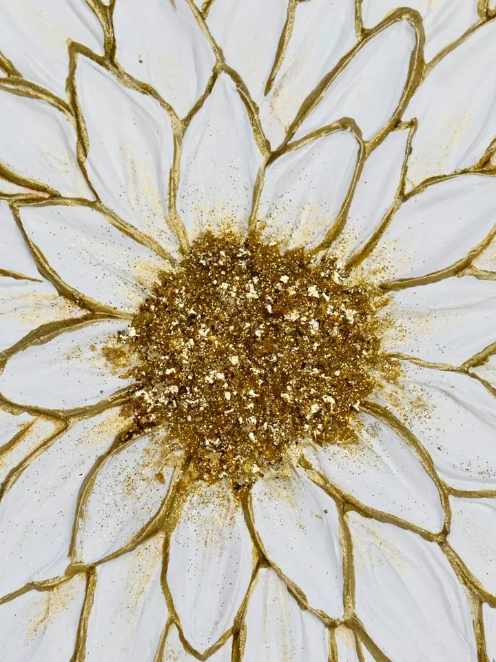 White Daisy original artwork textured painting White and gold Floral art