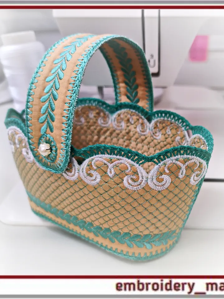 In the hoop embroidery design Small oval Basket With Handle – Embroidery Manavi 05
