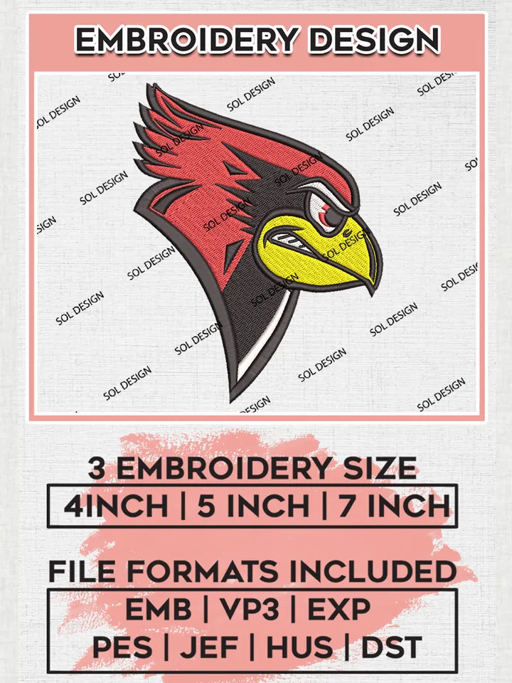 Illinois State Redbirds Logo Machine Embroidery Design, NCAA Illinois State Redbirds Embroidery Design Design files, NCAA Embroidery Designs, NCAA Machine Embroidery Designs, Digital Download