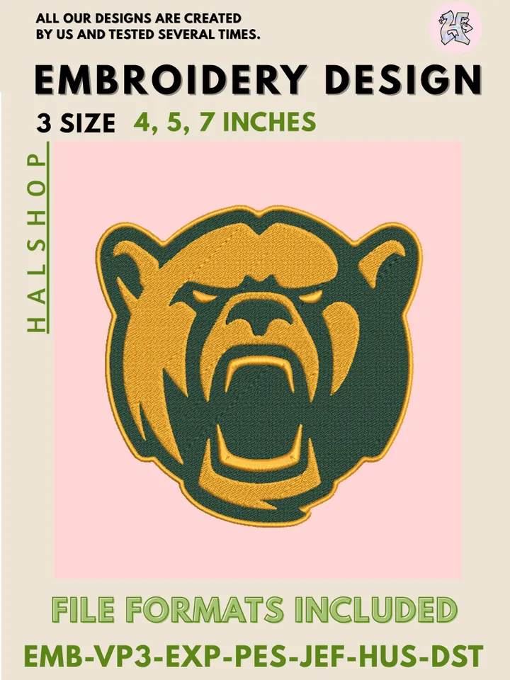 NCAA Baylor Bears Embroidery File – College Team Logo Machine Embroidery Design 🐻🎓