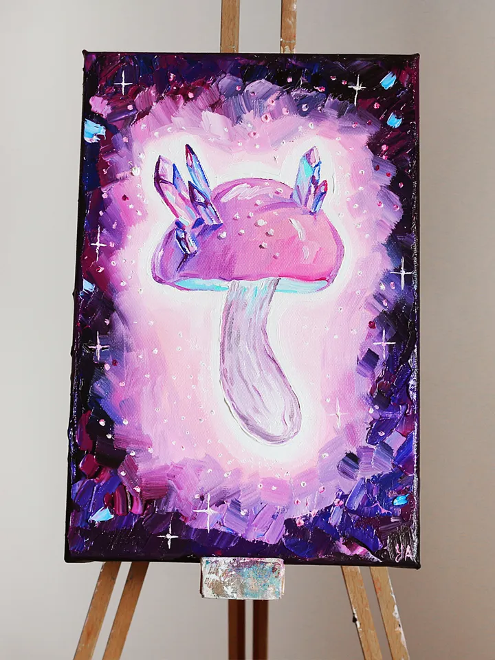 Mushroom Painting Magic Mushroom Original Art Fly Agaric Oil Painting on Canvas Fairytale Artwork Fantasy Wall Art
