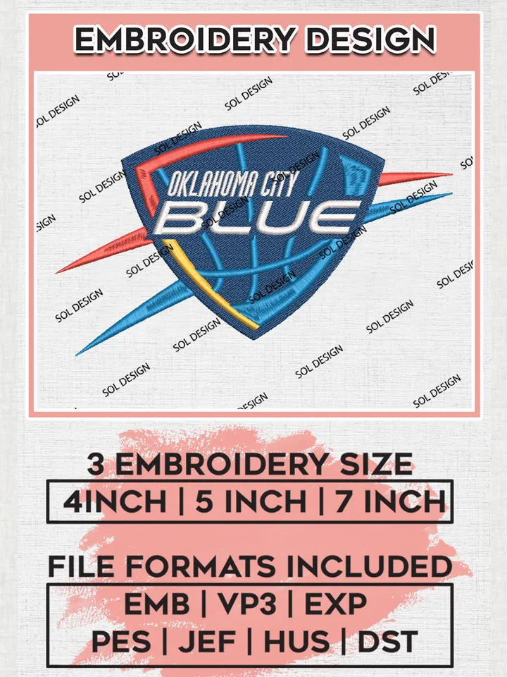 NBA Oklahoma City Blue Basketball Team Logo Embroidery Designs, NBA G League Team Embroidery Files, Basketball Machine Embroidery Designs, NBA Oklahoma City Blue Team Logo, Sport Machine Embroidery Design, Digital Download