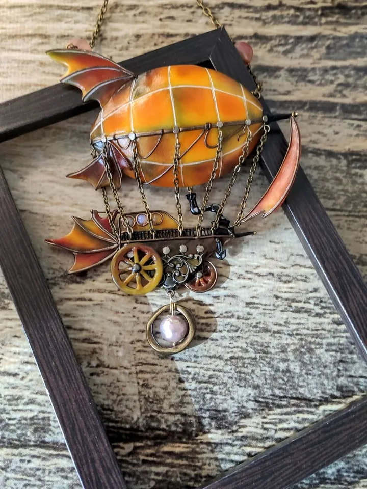 Air balloon jewelry, Fairy Necklace , Fantasy Necklace, Bib Necklace , Ship Necklace, Ship Ornament, Hot Air Balloon