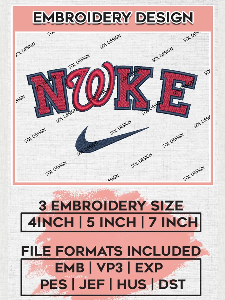 Nik.e Washington Nationals Team Logo Embroidery Design, MLB Team Embroidery files, Washington Nationals Baseball Team, MLB Nationals Team, Digital Download
