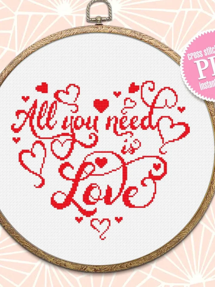 Valentine's day cross stitch pattern download PDF Love quotes cross stitch, Love lettering embroidery beginners heart shaped, Home decor #V5