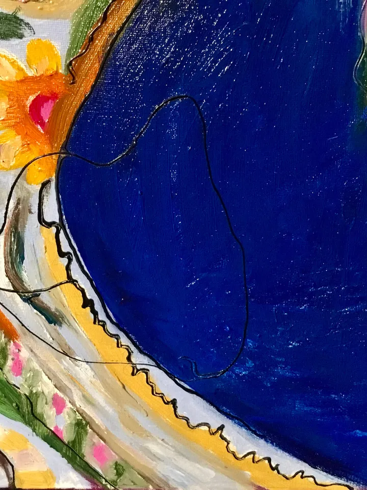 Del fondo de mi corazon, original oil mix media painting on large canvas,fantasy flowers painting,colourful wall hanging,unique gift.