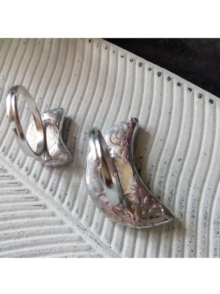 Mirror crescent ring, moon ring, stained glass ring, protection ring, Halloween ring, witchy aesthetic, soldered ring