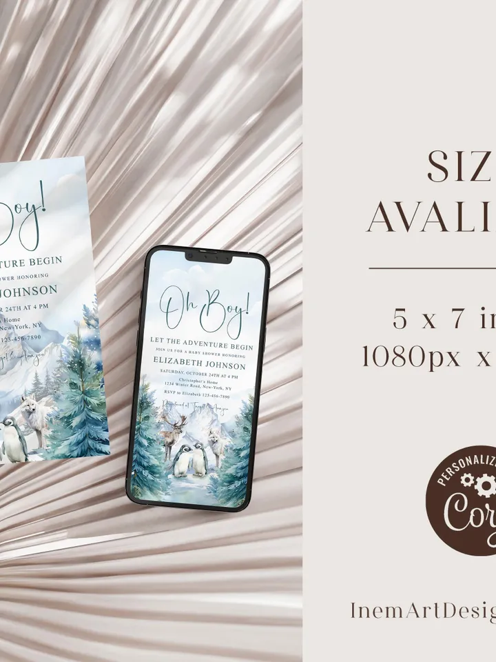 Editable Let the Adventure Begin, Woodland Baby Shower Invitation , Boy Adventure Baby Shower Invite, Forest Baby Shower - i125