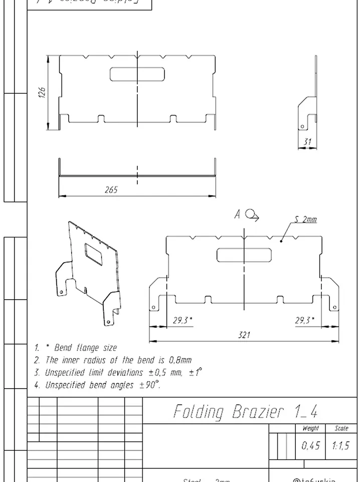 Sheet Metal Plans Drawings Folding Brazier (DXF, PDF)