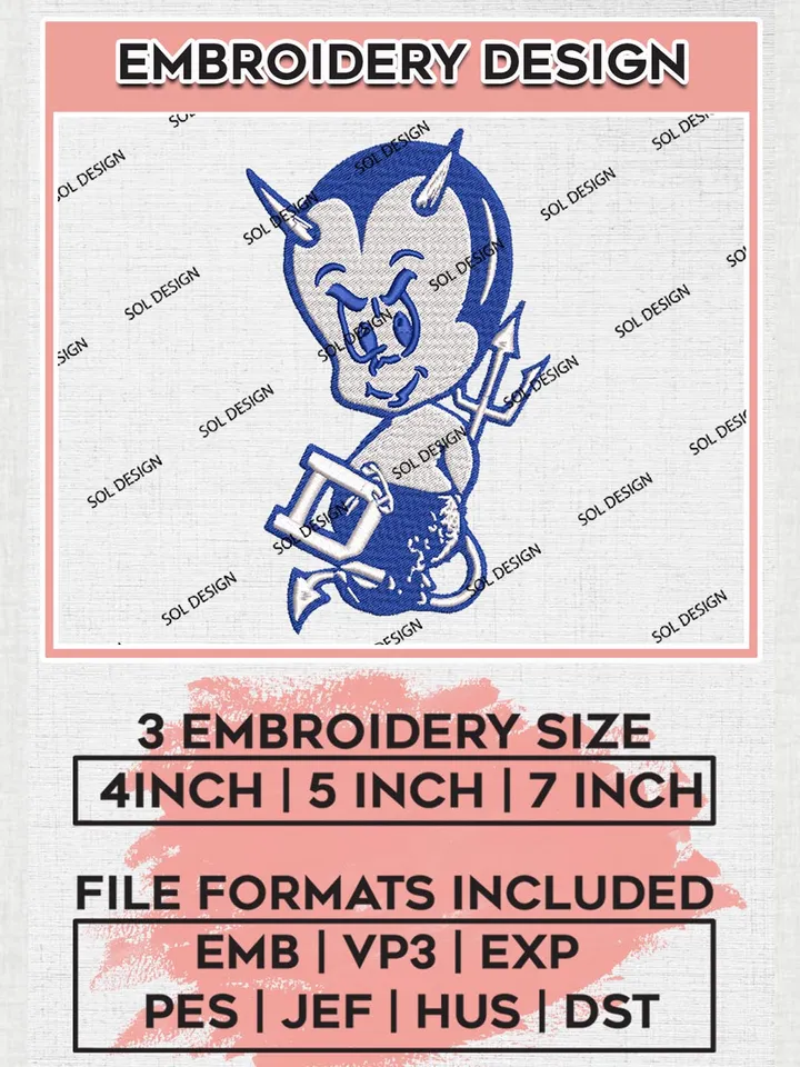 NCAA Duke Blue Devils Team Baby Mascot Logo Embroidery Design Files, NCAA Duke Blue Devils Machine Embroidery, NCAA Teams, 3 sizes, NCAA Machine embroidery designs, Digital Download