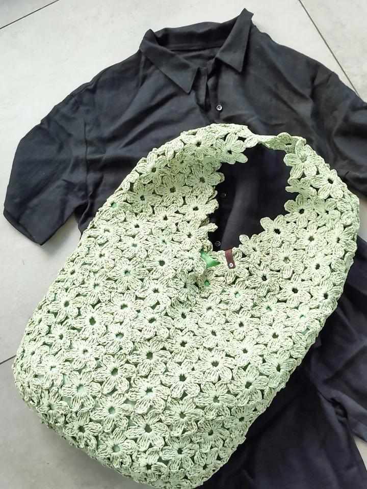 Pistachio Raffia Crochet Bag - Large Boho Purse for Women