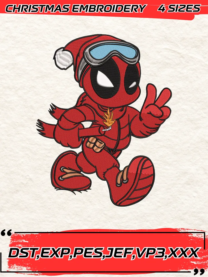 Deadpool Santa Claus Embroidery Design, Deadpool Xmas Embroidery Design Digitized Pattern,Christmas Embroidery Design,4 Sizes,Digital Download