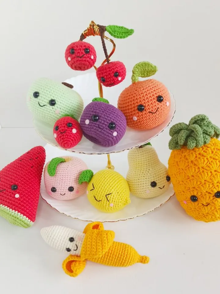 Set crochet fruit (11 pcs), pretend to play food, kawaii fruit,Montessori toy,