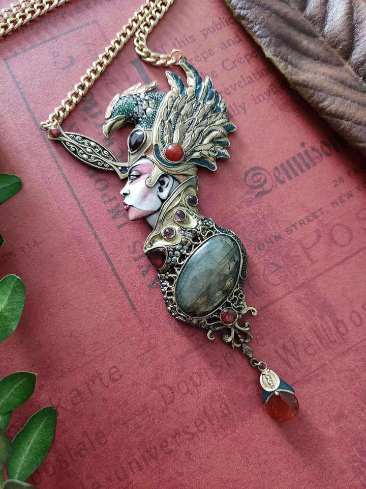 Necklace Forgotten Goddess, Goddess necklace, sculpture necklace, art nouveau necklace