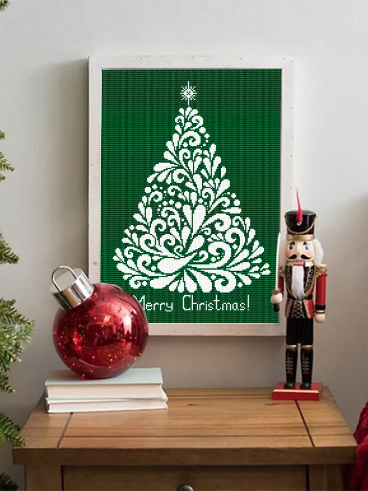 Christmas Tree cross stitch pattern download PDF Merry Christmas pattern digital Monochrome cross stitch Holiday embroidery Home decor #N18