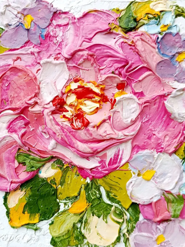Rose Painting Hydrangea Original Art Floral Impasto Oil Painting Small Wall Art 6x6 Harmony in Blooms Floral Delight by ArtProkopaloSv