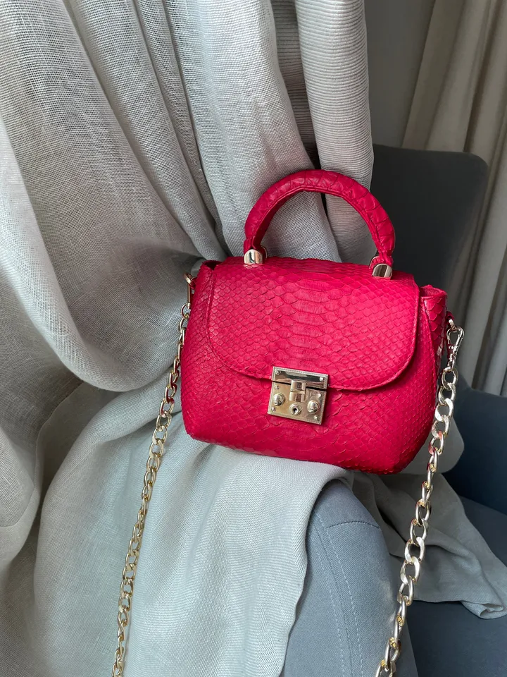 Genuine python top handle bag / designer bag / exotic leather bag / red purse exotic leather / snake print designer classy purse