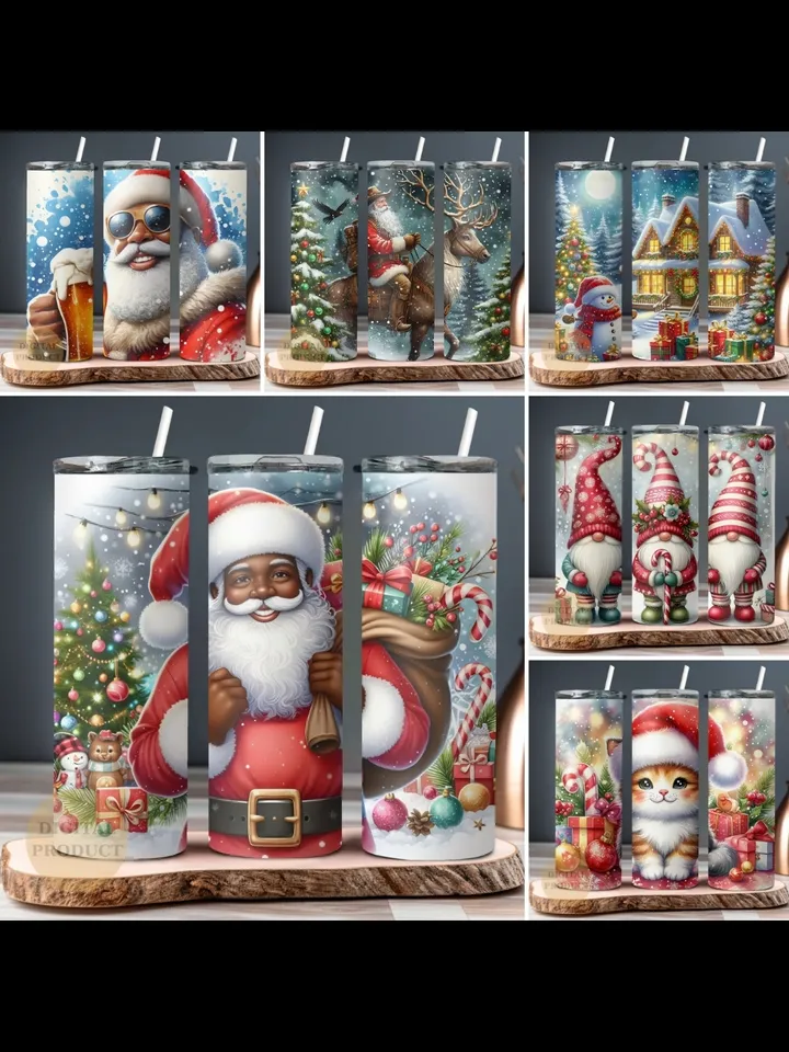 Christmas Bundle Tumbler Wrap png, 10 Festive Christmas Sublimation Designs for 20 Oz Skinny Tumblers, Christmas Gnomes with Gingerbreads