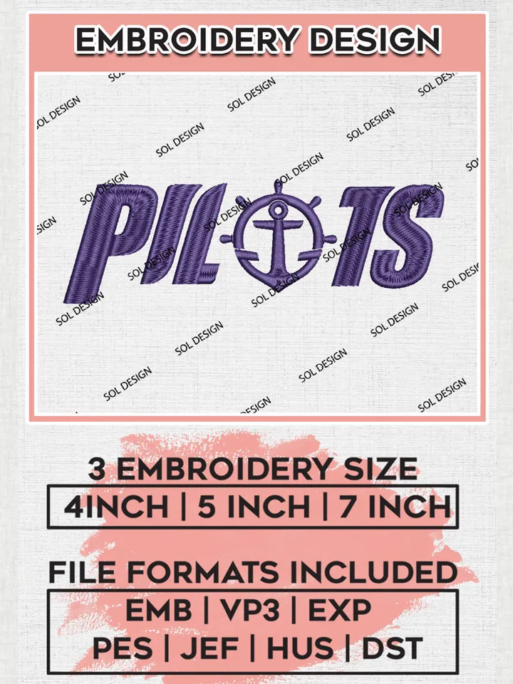NCAA Pilots College Football Team Logo embroidery designs, NCAA Portland Pilots Logo Machine embroidery designs, NCAA Logo embroidery designs, NCAA Lopes Machine embroidery designs, Digital Download