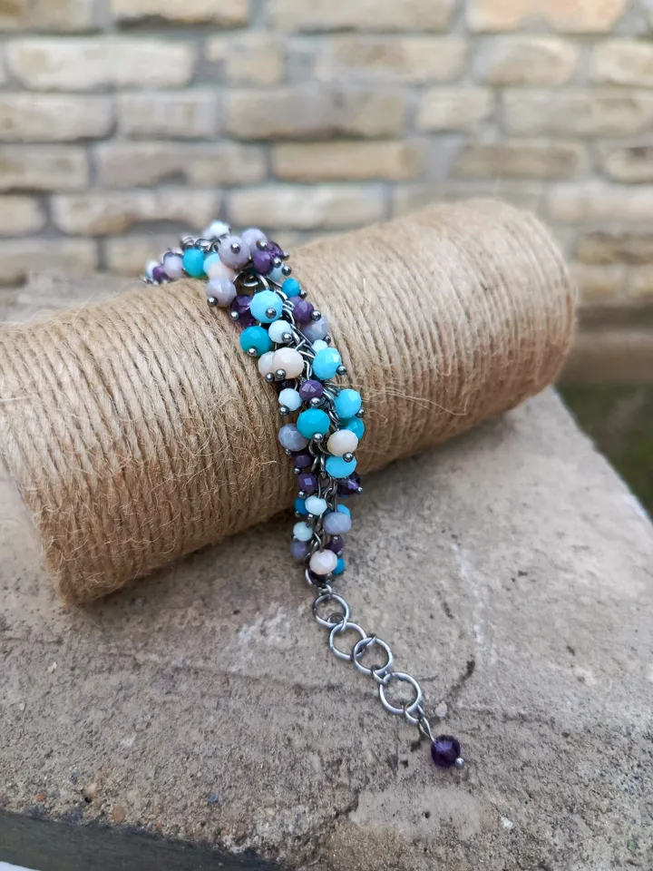 Blue & Lilac Glass Bead Bracelet