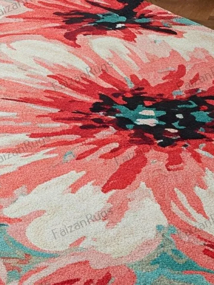 Handmade floral rug, elegant pink & red bloom for home décor, floral rug, area rug, 10x14 floral rug, pink rug, red rug, bedroom rug, rug