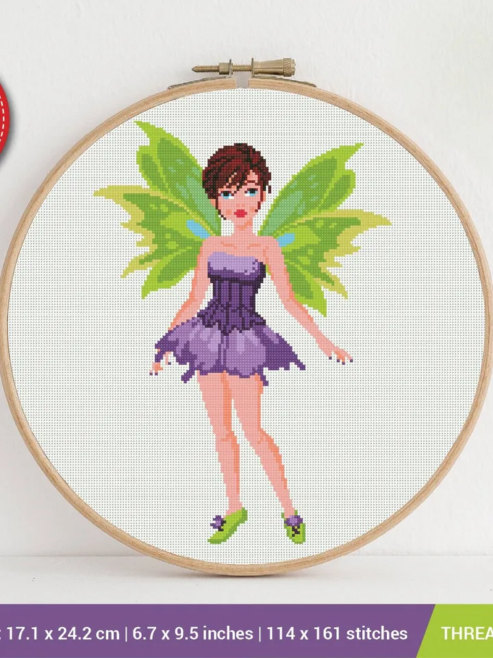 Violet Fairy Cross stitch pattern | Embroidery Pattern | Instant Download | Embroidery Designs