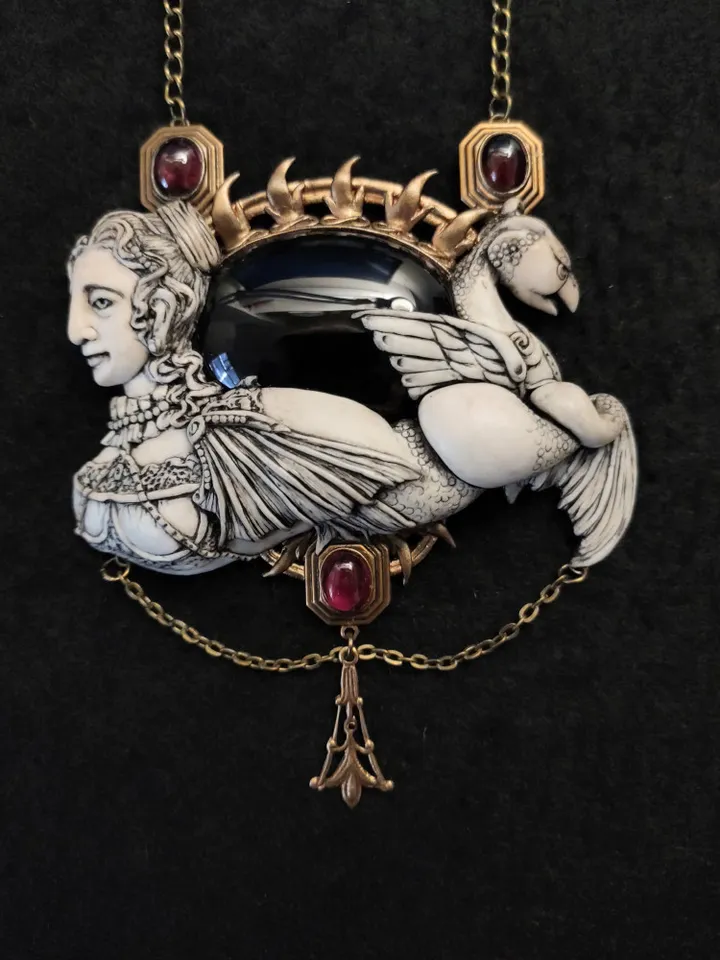 Mermaid Figure Cameo Necklace, Mermaid Pendant