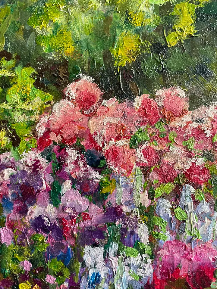 Floral Garden Painting Original Landscape Oil Painting on Canvas