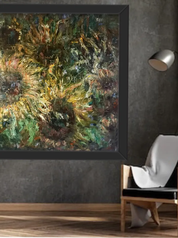 Sunflowers large canvas,original oil impasto painting,impressionistic flowers painting,sunflowers home decoration.